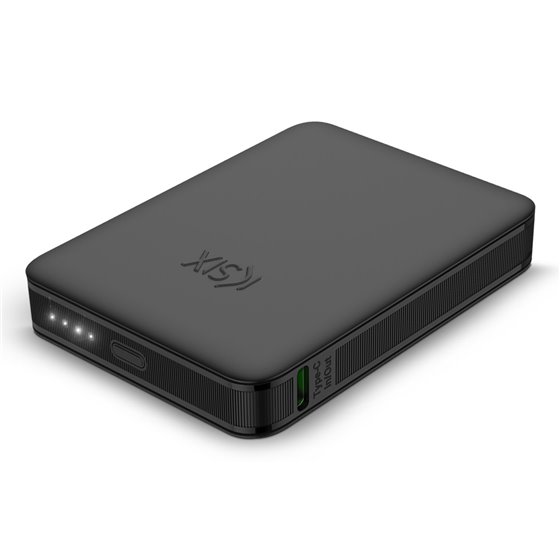 Powerbank Nano 5.000 mAh, Tamaño de bolsillo, Power Delivery, 20 W, Cable USB-C a USB-C, Indicadores LED, Negro