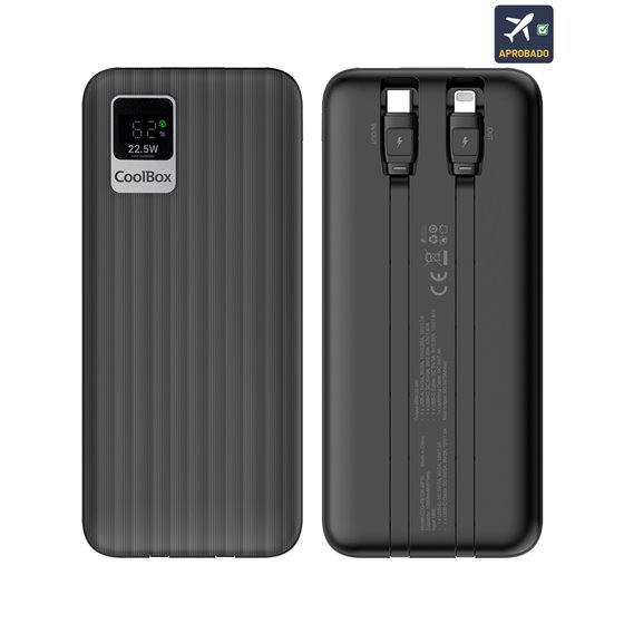 POWERBANK DP10 10000MAH LCD+CABLES INTEGRADOS USB-C+LIGHTING NEGRO CARGA RAPIDA