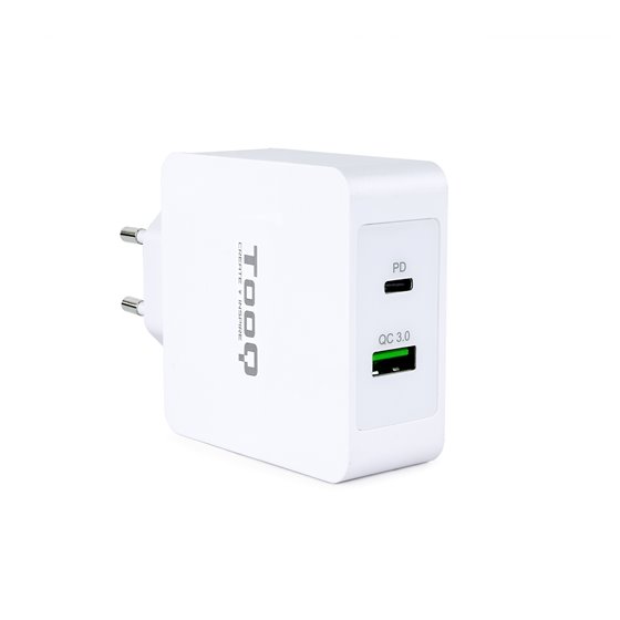 Cargador de Pared doble puerto USB-C PD + USB A QC3.0, 48W