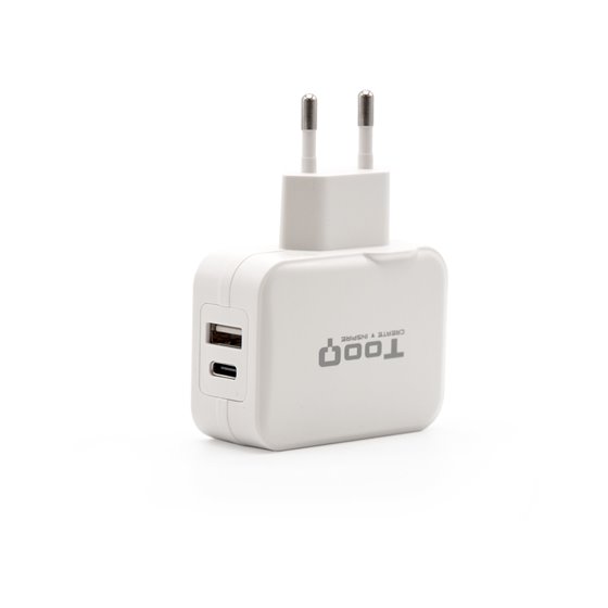 Cargador de Pared doble puerto USB-C + USB A, 27W