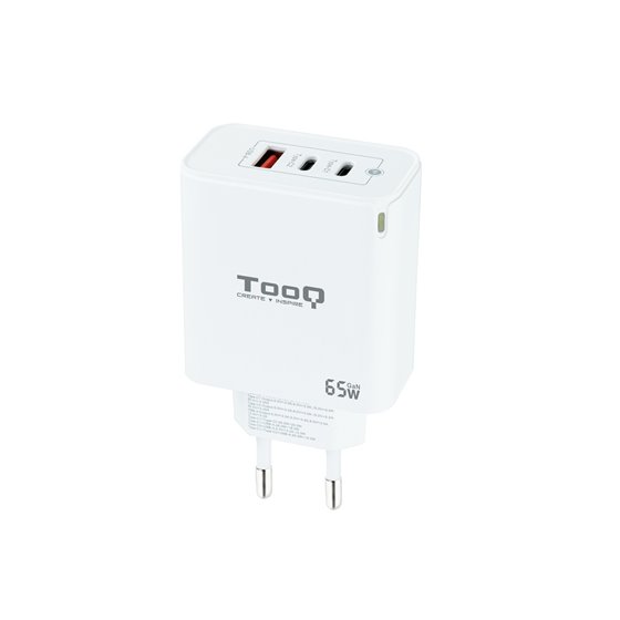 Cargador de Pared GaN 2USB-C/PD + USB-A/QC 65W, Blanco