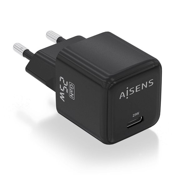 Cargador GaN 25W, 1xUSB-C PD3.0 QC4.0, Negro