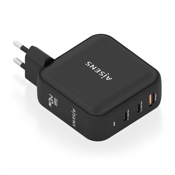 Cargador GaN 140W, 2xUSB-C PD3.1 QC4.0, 1xUSB-A QC3.0, Negro