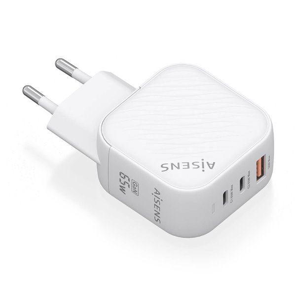 Cargador Gan 65W, 2xUSB-C PD3.0 QC4.0, 1xUSB-A QC3.0, Blanco