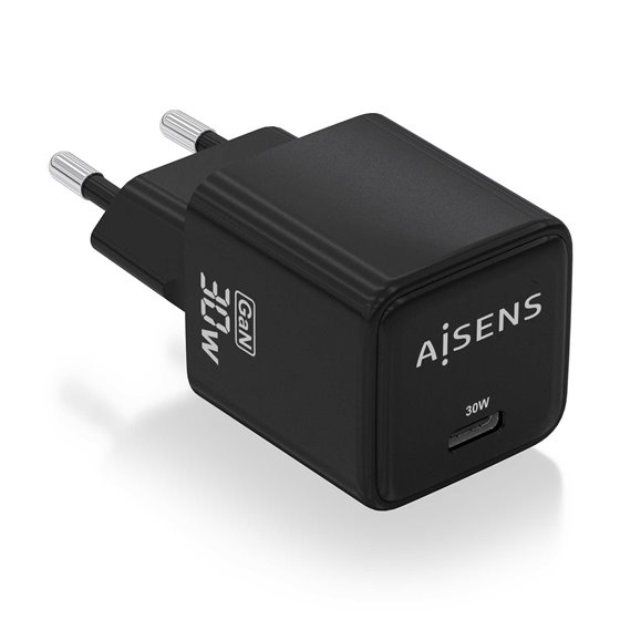 Cargador Gan 30W, 1xUSB-C PD3.0 QD4.0, Negro