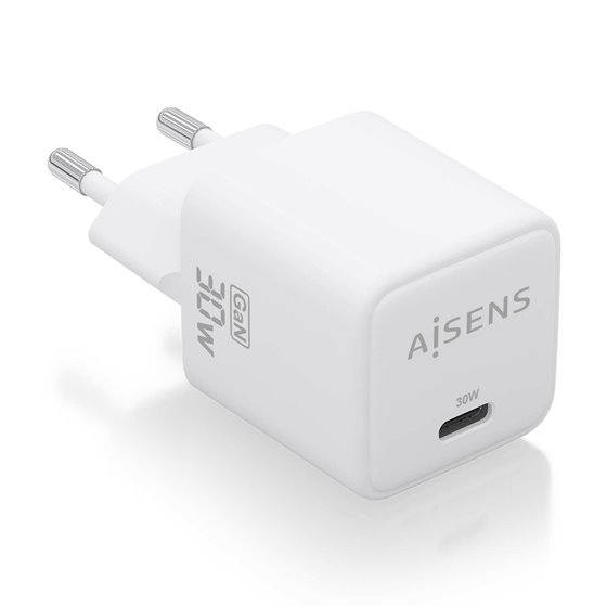 Cargador Gan 30W, 1xUSB-C PD3.0 QD4.0, Blanco