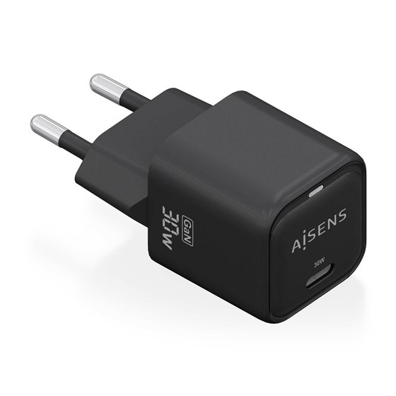 Cargador Gan 30W, 1xUSB-C PD3.0 QD4.0, Negro