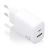 Cargador GaN 25W, 1xUSB-C PD3.0, 1xUSB-A QC3.0, Blanco