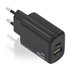 Cargador GaN 20W, 1xUSB-C PD3.0, 1xUSB-A QC3.0, Negro