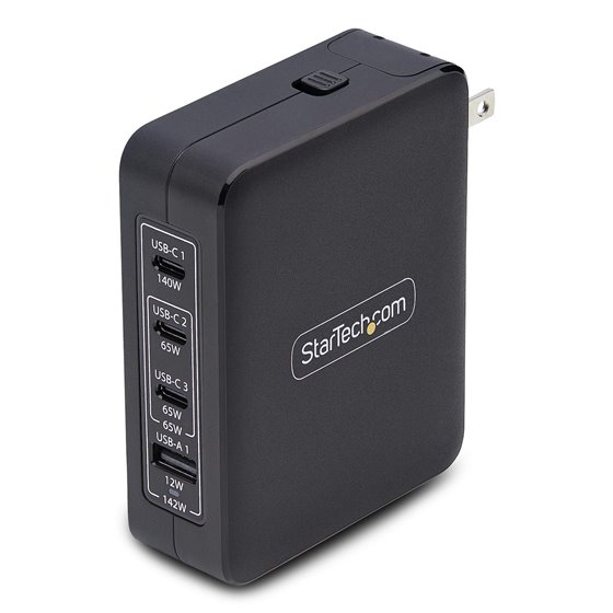 Cargador USB-C/USB-A de Pared GaN PD de 140W - 3x USB-C/1x USB-A - Cargador Internacional para Portátil MacBook/Dell XPS/Inspiro