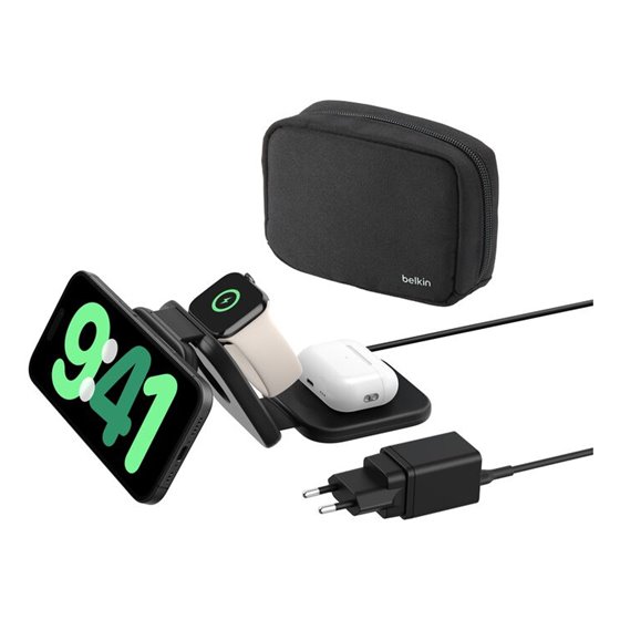 BoostCharge Pro Auriculares, Smartphone, Reloj inteligente Negro Corriente alterna, USB Cargador inalámbrico Carga rápida Interi