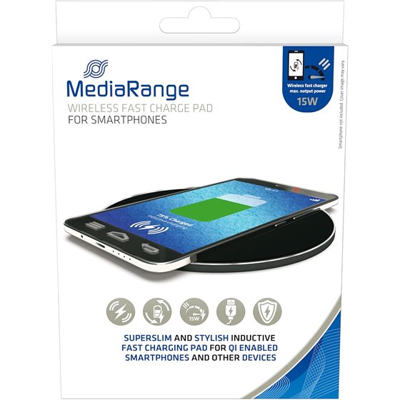 MRMA118 cargador de dispositivo móvil Smartphone Negro USB Cargador inalámbrico Carga rápida Interior
