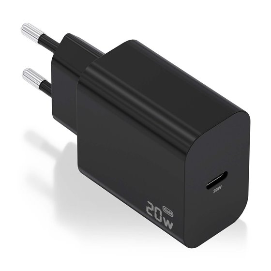 Cargador GaN 20W, 1xUSB-C PD3.0, Negro
