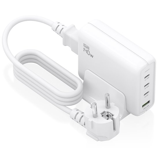 Cargador Sobremesa GaN 140W, 3x USB-C PD3.1 QC4.0 QC5.0, 1x USB-A QC3.0, Blanco