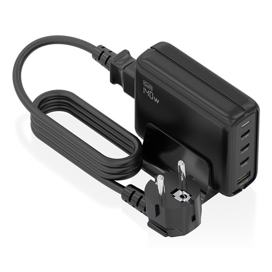 Cargador Sobremesa GaN 140W, 3x USB-C PD3.1 QC4.0 QC5.0, 1x USB-A QC3.0, Negro