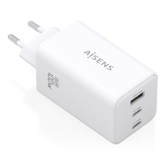Cargador GaN 100W, 2x USB-C PD3.0 QC4.0 QC5.0, 1x USB-A QC3.0, Blanco