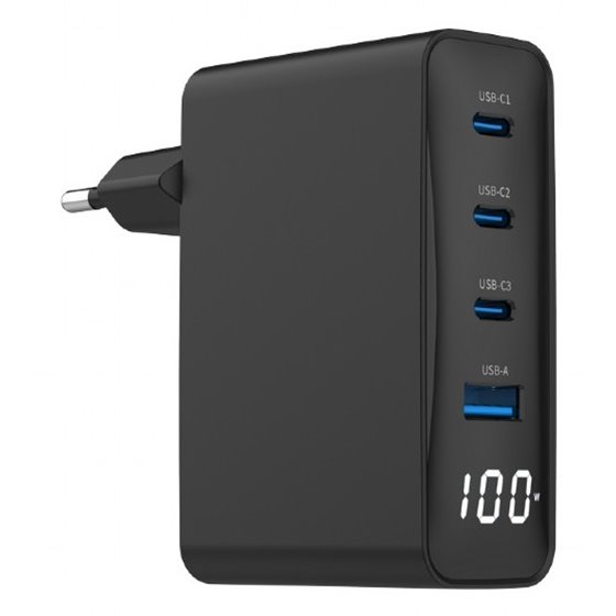 TA-UC-PDQC100LCD-01-BK cargador de dispositivo móvil Portátil, Smartphone Negro Corriente alterna Carga rápida Interior