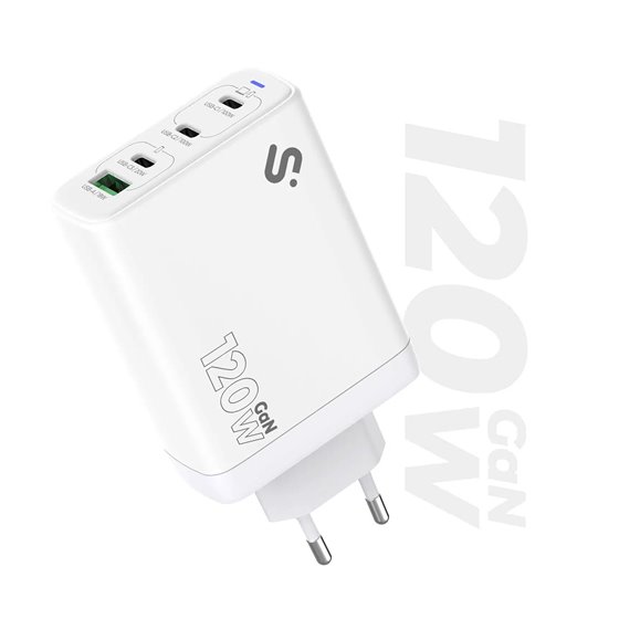 Cargador GaN 120W USB-C, 4 Puertos (3x USB-C + 1x USB-A)
