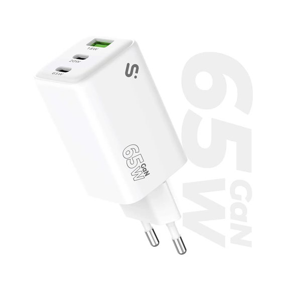 Cargador GaN 65W USB-C + USB-C + USB-A