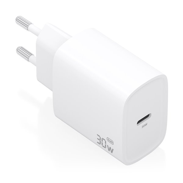 Cargador GaN 30W, 1xUSB-C PD3.0, Blanco