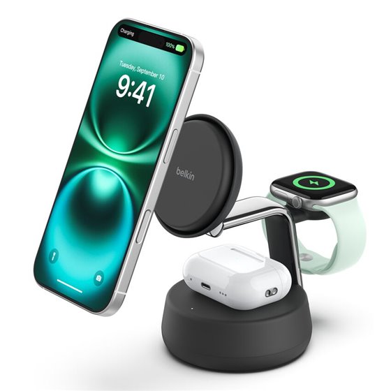 Qi2 Fitness tracker, Auriculares, Smartphone, Reloj inteligente Negro USB Cargador inalámbrico Carga rápida Interior
