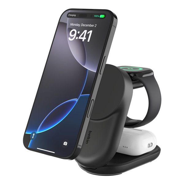 Qi2 Fitness tracker, Auriculares, Smartphone, Reloj inteligente Negro USB Cargador inalámbrico Carga rápida Interior