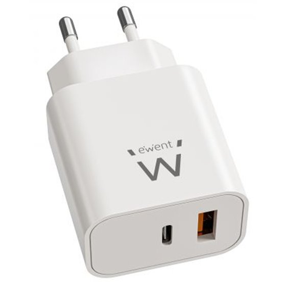 Cargador Rápido GaN de 20W USB-C PD y USB-A QC, Diseño Compacto