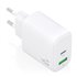 Cargador GaN 45W, 1xUSB-C PD3.0 QC4.0, 1xUSB-A QC3.0, Blanco