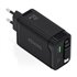 Cargador GaN 65W, 1xUSB-C Cable Retractil, 1xUSB-C PD3.0, 1xUSB-A QC3.0, Negro