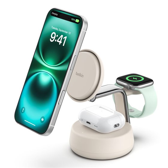 Qi2 Fitness tracker, Auriculares, Smartphone, Reloj inteligente Blanco USB Cargador inalámbrico Carga rápida Interior