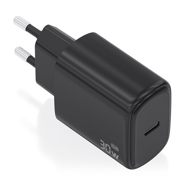 Cargador GaN 30W, 1xUSB-C PD3.0, Negro
