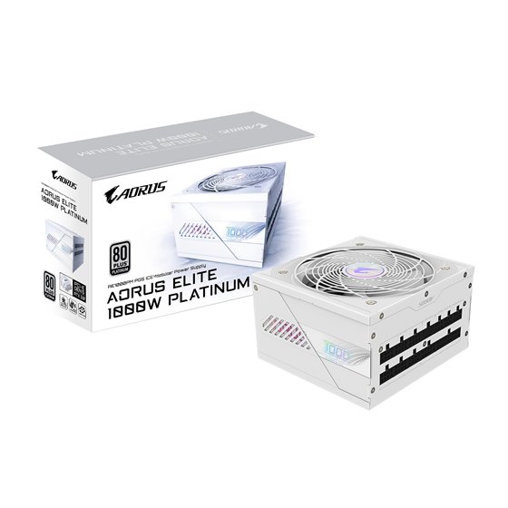 AORUS ELITE P1000W ICE Fuente de Alimentación - PCIe 5.0, 80 PLUS Platinum, Diseño completamente modular, Ventilador de 120 mm, 