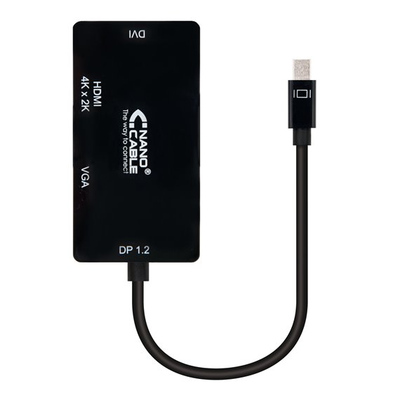 Conversor Mini DisplayPort a VGA / HDMI, 3 en 1, DP 1.2/M-VGA/H-HDMI/H 4K, Negro, 15 cm
