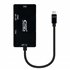Conversor USB-C a VGA / DVI / H???, 3 En 1. USB-C/M-VGA/H-DVI/H-HDMI/H 4K, Negro, 10 cm