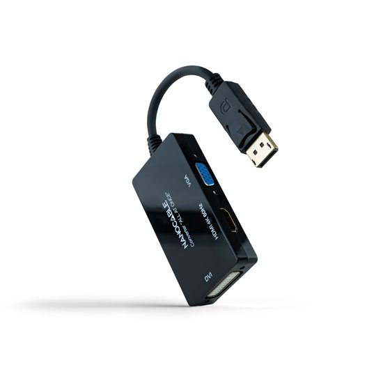 Conversor DISPLAYPORT a HDMI/DVI/VGA, 20 cm, Negro