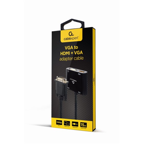 A-VGA-HDMI-02 adaptador de cable de vídeo 0,15 m HDMI + VGA (D-Sub) VGA (D-Sub) Negro