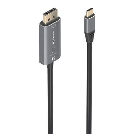 Cable Conversor Aluminio Bidireccional USB-C A DisplayPort 8K@60Hz, USB-C/M-DP/M, Negro, 1.8m