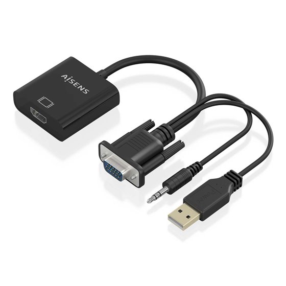 Cable conversor SVGA+Audio a HDMI, SVGA/M+Jack 3.5/M+USB-A/M-HDMI A/H, Negro, 20cm