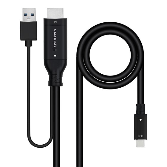 Cable Conversor HDMI a USB-C, Negro, 1.8 m