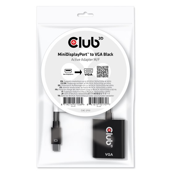 CAC-2113 adaptador de cable de vídeo 0,228 m Mini Displayport VGA Negro