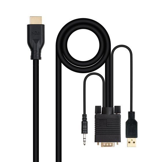 Conversor unidireccional VGA/M + AUDIO/M + USB-A/M (para alimentación) a HDMI/M, Negro, 1.8m