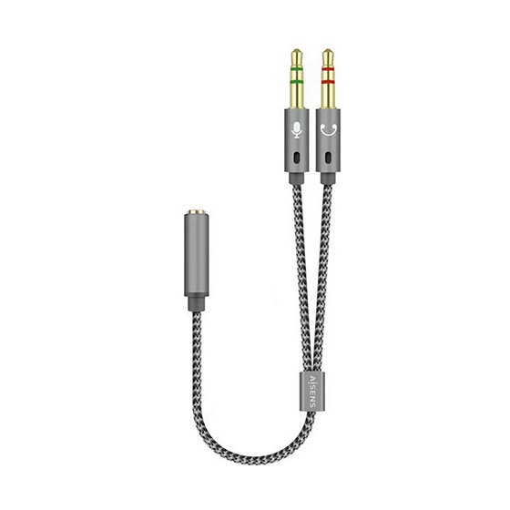 Cable Adaptador Audio Jack 3.5 4pines/H-2xjack 3.5 3pines/M, Gris, 25cm