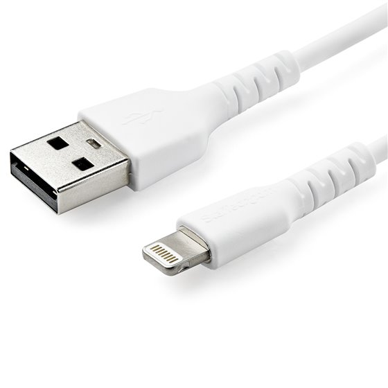 Cable Resistente USB-A a Lightning de 1 m Blanco - Cable de Alimentación y Sincronización USB Tipo A a Lightning con Fibra de Ar