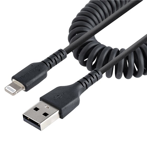 Cable 50cm USB a Lightning con Certificación MFi, Cable Rizado de Carga para iPhone, Negro, con Recubrimiento de TPE, Núcleo de 
