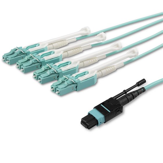 Cable de 1m de Fibra Óptica Dúplex Multimodo MTP(F)/PC a 4x LC/PC Multiconector OM3 - OFNP - Tipo A 8F - 50/125µm LOMMF - Redes 