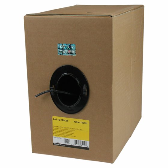 Bobina de Cable de Red Ethernet Cat5e a Granel - 304,8m - Sólido - CMR - Negro - Se Ajusta a TAA