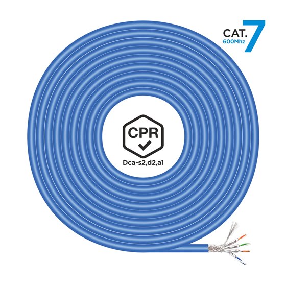 Cable de Red RJ45 LSZH CPR Dca CAT.7 600 MHZ S/FTP AWG23, Azul, 500 m