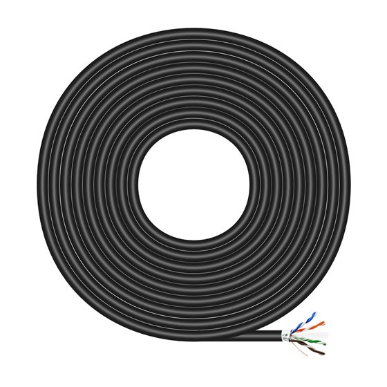 Cable de Red Exterior Impermeable RJ45 Cat.6 FTP Rigido AWG24, Negro, 305M