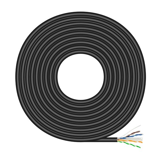 Cable de Red Exterior Impermeable RJ45 Cat.6 UTP Rígido CCA AWG23, Negro, 100M