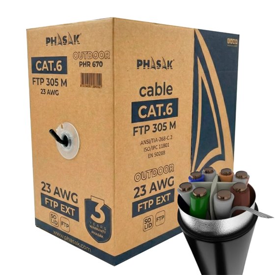 Bobina de cable de red FTP Cat.6 exterior CCA AWG23 305 m – PHR 670